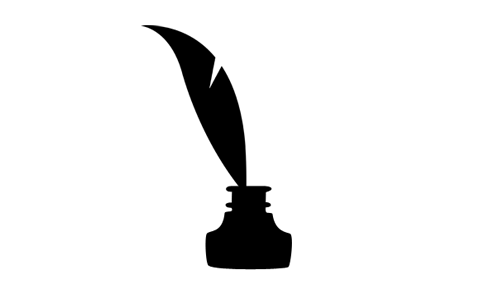 (Illustration: quil pen in an ink jar logo)