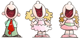 (Illustration - three kids singing in a children's Christmas program)