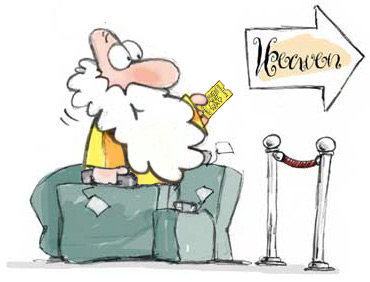 Illustration.... standing in line with your ticket to heaven!